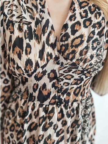 Dámske hnedé leopardie šaty s gombíkmi