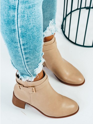 Dámske béžové členkové čižmičky na hrubom opätku