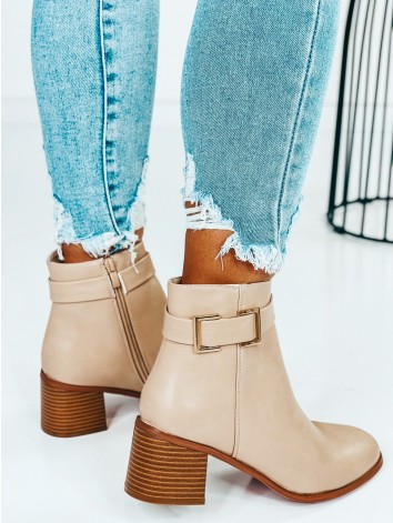 Dámske béžové členkové čižmičky na hrubom opätku