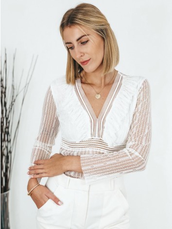 Dámske biele čipkované body s volánikmi