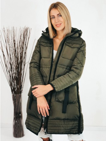 Dámska khaki predĺžena vetrovka so zipsami a kapucňou