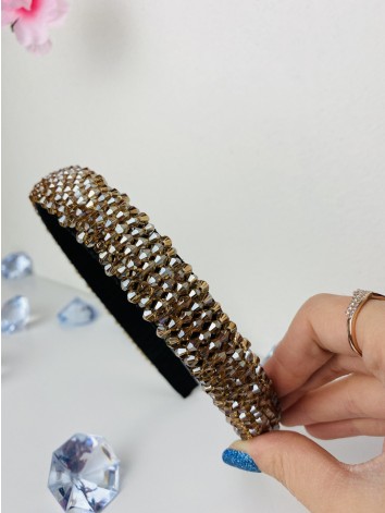 Dámska hnedo-zlatá čelenka s korálikmi