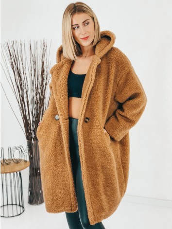 Hnedý Teddy kabát s kapucňou