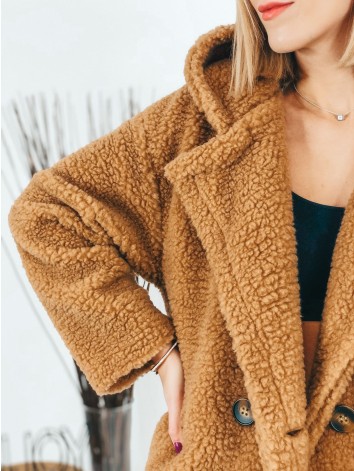 Hnedý Teddy kabát s kapucňou