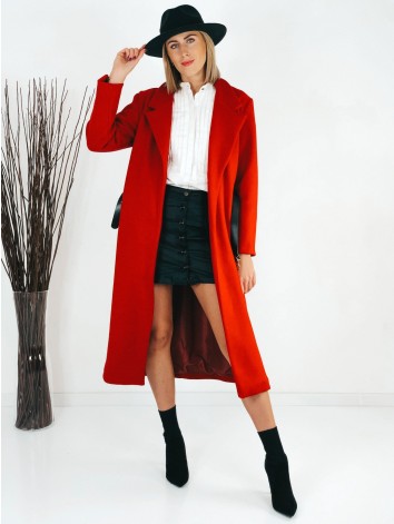 Dámsky dlhý červený kabát s opaskom Arabel