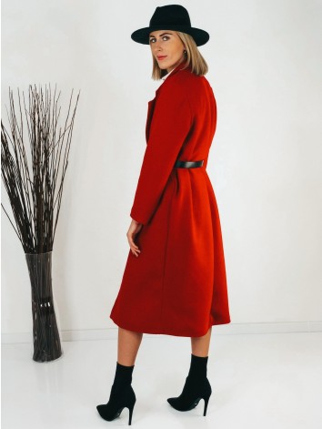 Dámsky dlhý červený kabát s opaskom Arabel