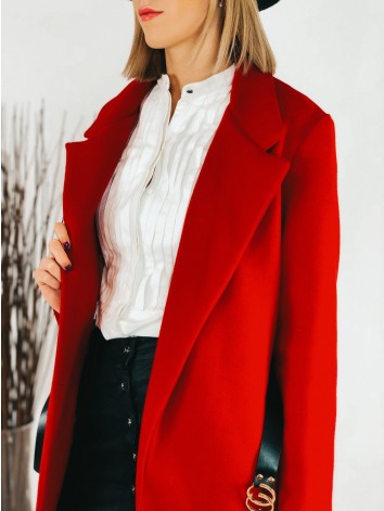 Dámsky dlhý červený kabát s opaskom Arabel