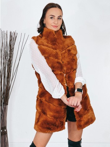 Dámska camel predĺžená kožušinová vestička so stojáčikom