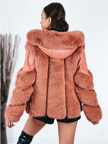 Exkluzívna staroružová kožušinová bunda s kapucňou