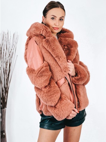 Exkluzívna staroružová kožušinová bunda s kapucňou