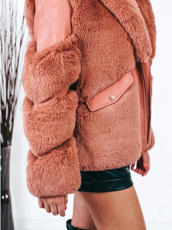 Exkluzívna staroružová kožušinová bunda s kapucňou