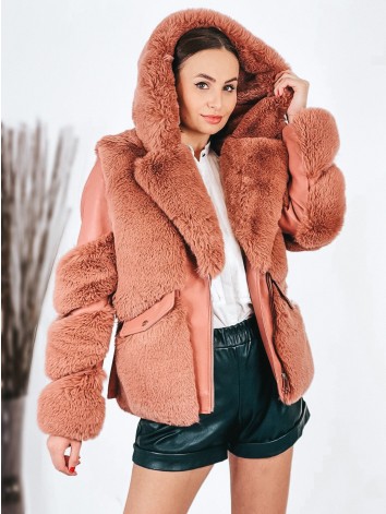 Exkluzívna staroružová kožušinová bunda s kapucňou