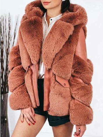 Exkluzívna staroružová kožušinová bunda s kapucňou