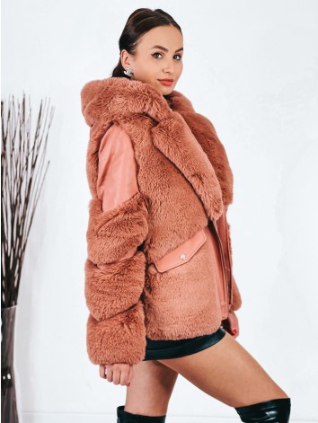 Exkluzívna staroružová kožušinová bunda s kapucňou
