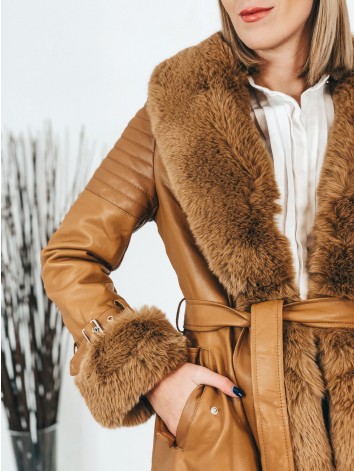 Exkluzívna hnedá kožušinová bunda s opaskom