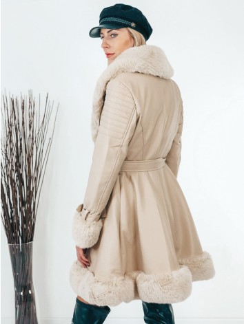 Exkluzívna béžová kožušinová bunda s opaskom