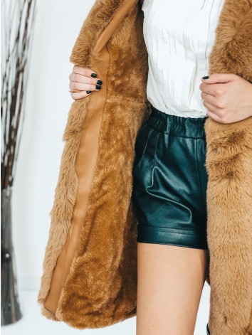 Exkluzívna hnedá kožušinová bunda s opaskom