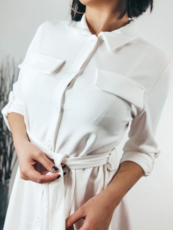 Dámske biele košeľové šaty s opaskom - KAZOVÉ