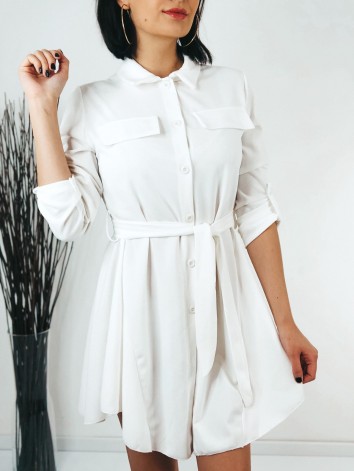Dámske biele košeľové šaty s opaskom - KAZOVÉ