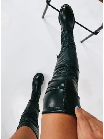 Dámske čierne vysoké čižmy nad kolená s viazaním