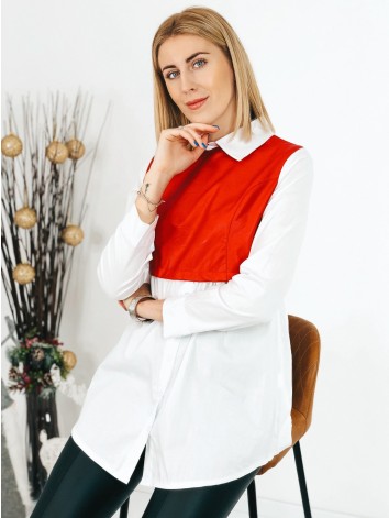 Dámska červeno-biela predĺžená košeľa s koženkovým efektom