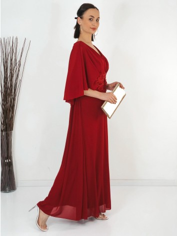 Dámske dlhé bordové spoločenské šaty s čipkou