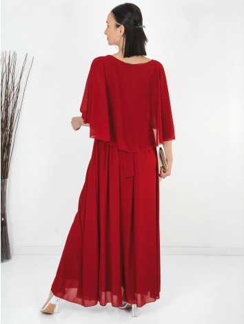 Dámske dlhé bordové spoločenské šaty s čipkou