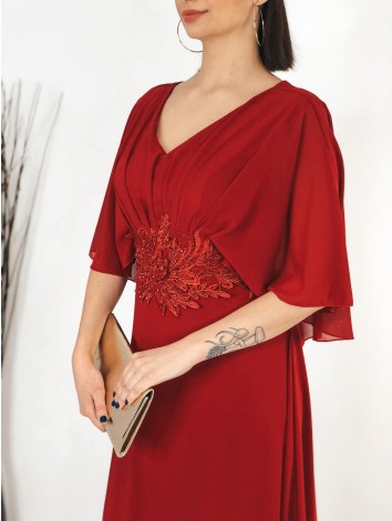 Dámske dlhé bordové spoločenské šaty s čipkou