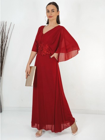 Dámske dlhé bordové spoločenské šaty s čipkou