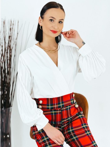 Dámske biele body s nariasenými rukávmi