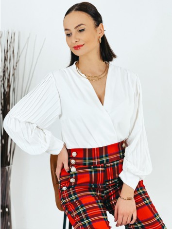 Dámske biele body s nariasenými rukávmi