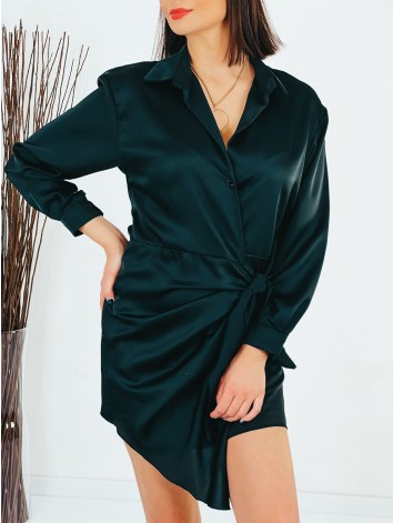 Dámske krátke čierne satenové šaty na viazanie