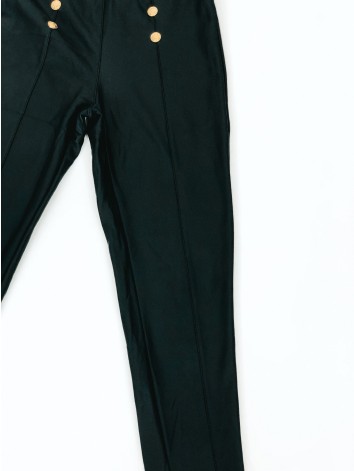 Dámske zateplené elastické čierne koženkové legíny s gombíkmi - KAZOVÉ