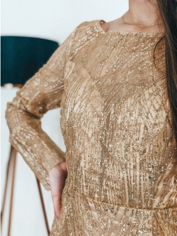 Dlhé zlaté trblietavé spoločenské šaty Queen