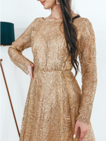 Dlhé zlaté trblietavé spoločenské šaty Queen