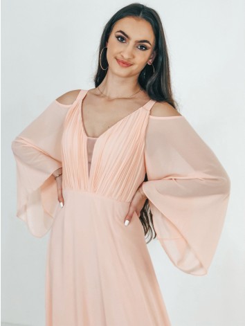 Dlhé broskyňové spoločenské šaty Boho