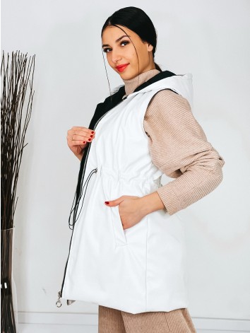 Dámska biela koženková vesta s kapucňou