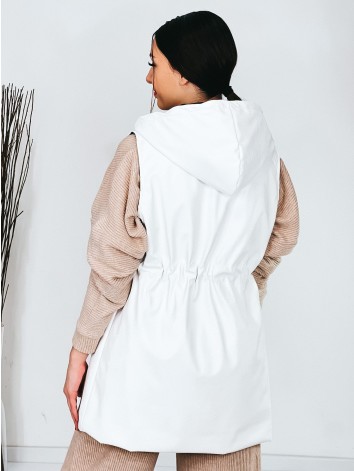 Dámska biela koženková vesta s kapucňou