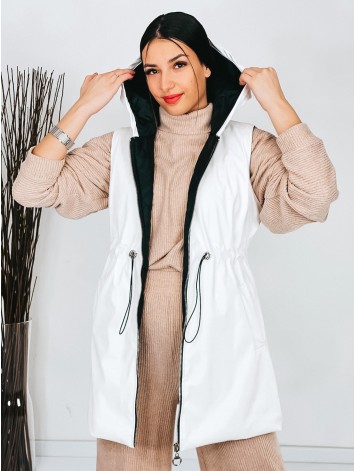 Dámska biela koženková vesta s kapucňou