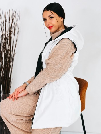 Dámska biela koženková vesta s kapucňou