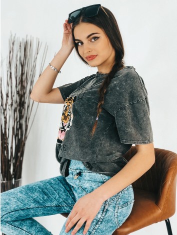 Dámske čierno-sivé predĺžené oversize tričko s tigrom