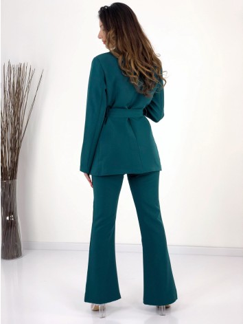 Dámsky zelený nohavicový kostým s opaskom v páse Lulla