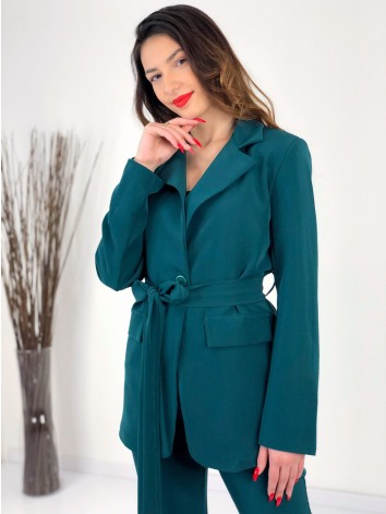 Dámsky zelený nohavicový kostým s opaskom v páse Lulla