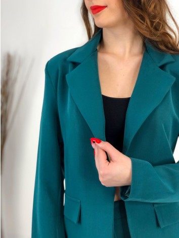 Dámsky zelený nohavicový kostým s opaskom v páse Lulla