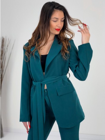 Dámsky zelený nohavicový kostým s opaskom v páse Lulla