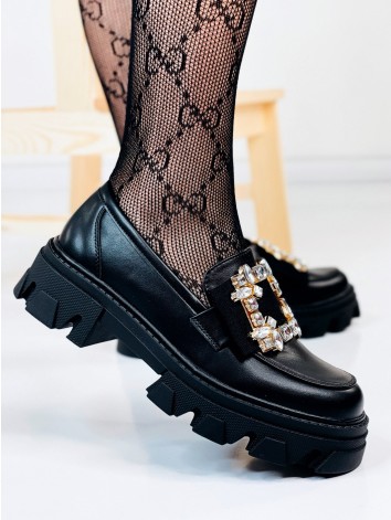 Dámske čierne matné mokasíny na platforme s prackou