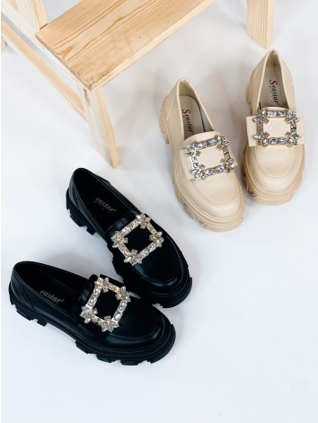 Dámske čierne matné mokasíny na platforme s prackou