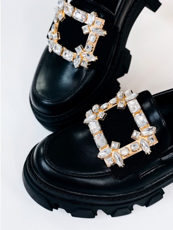 Dámske čierne matné mokasíny na platforme s prackou