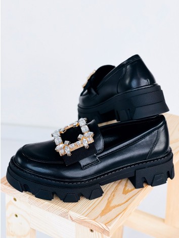 Dámske čierne matné mokasíny na platforme s prackou
