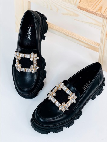 Dámske čierne matné mokasíny na platforme s prackou